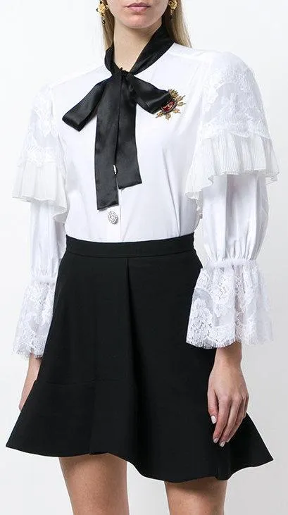 Lace Trim Blouse with Bow