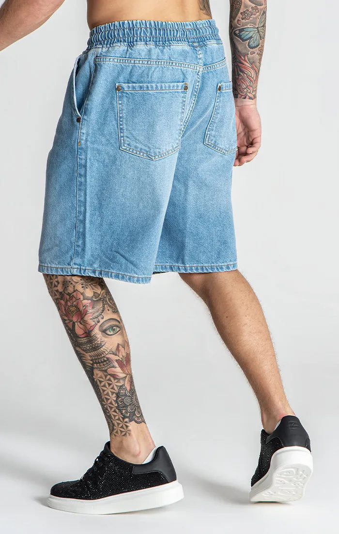 Light Blue Elastic Waist Shorts