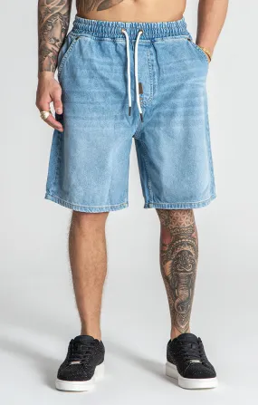 Light Blue Elastic Waist Shorts