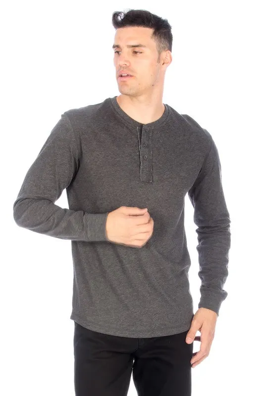 LONG SLEEVE HENLEY CHARCOAL