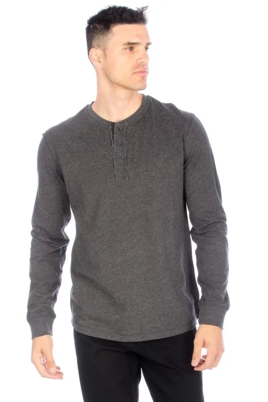 LONG SLEEVE HENLEY CHARCOAL