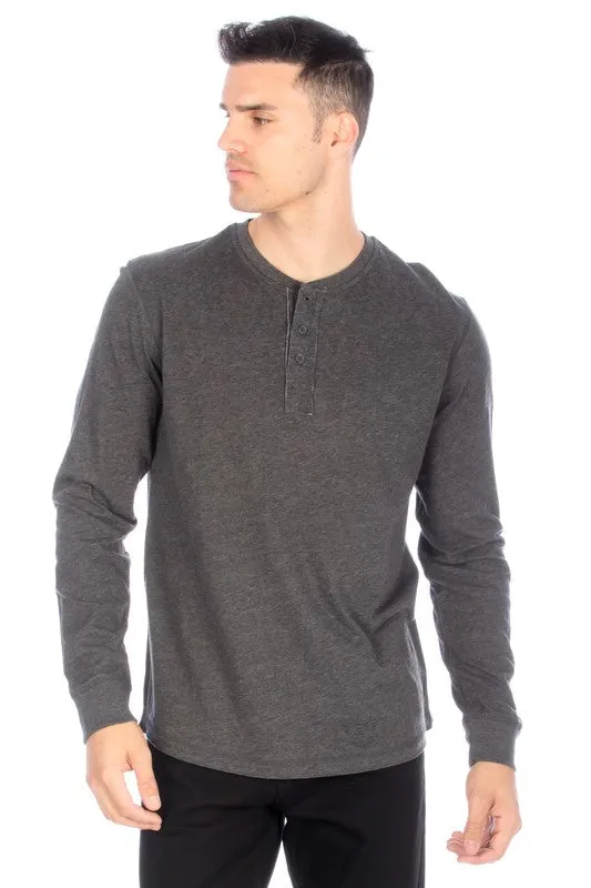 LONG SLEEVE HENLEY CHARCOAL