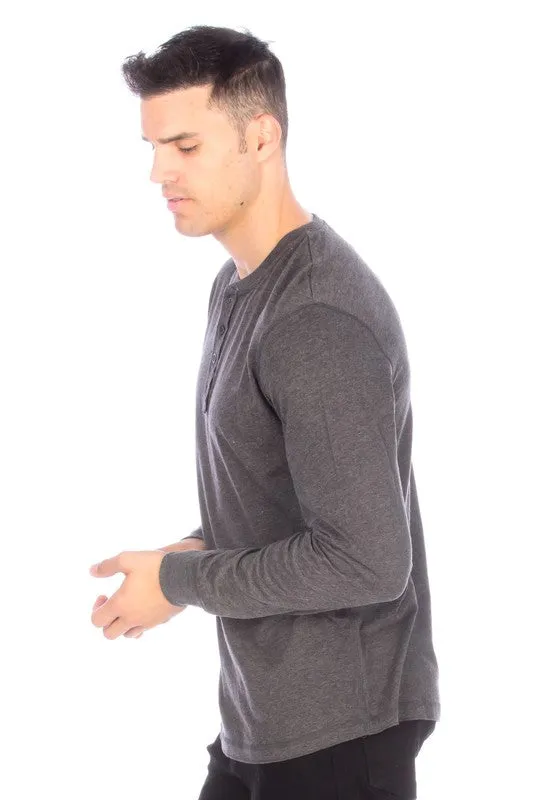 LONG SLEEVE HENLEY CHARCOAL