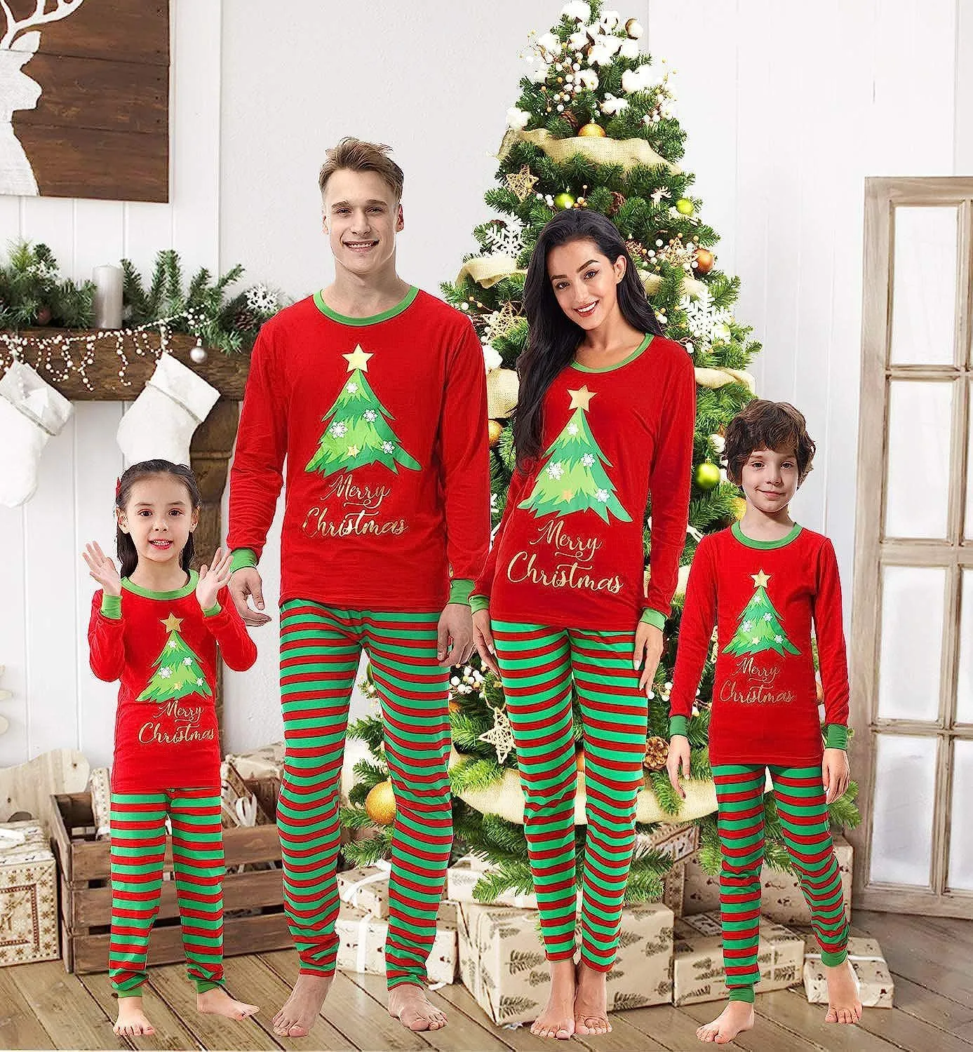 Matching Family Pajamas Set Striped Christmas Pajamas Sleepwear Dad Mom PJs