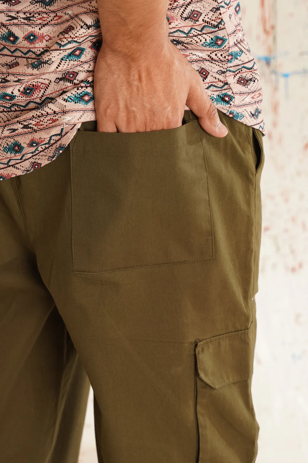 Military Green Cargo Parachute Pants