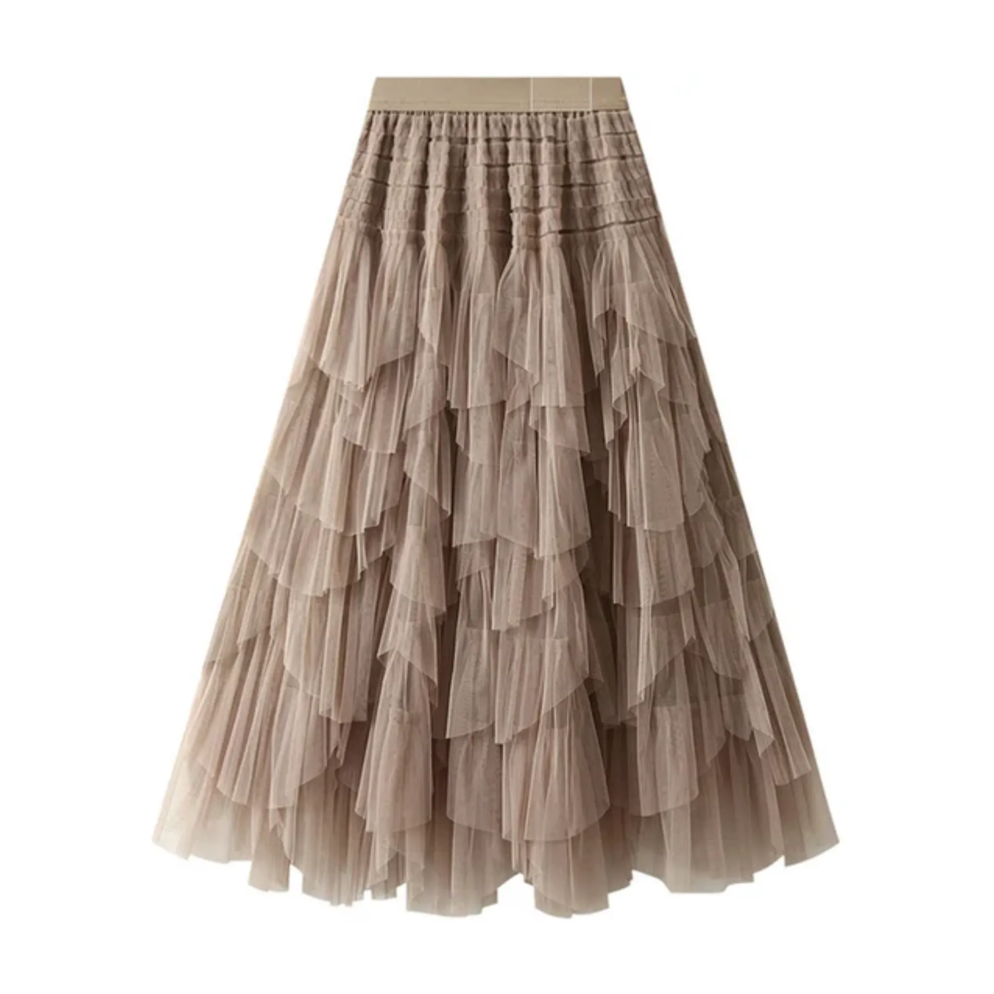 Pre Order:  Irregular Mesh A-Line Pleated Maxi Skirt