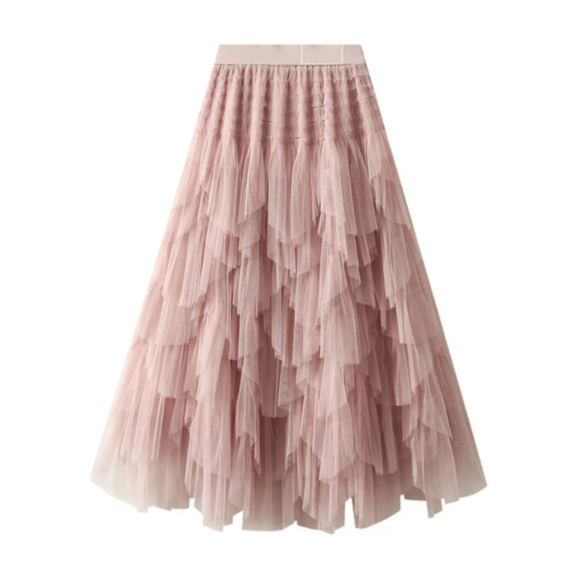 Pre Order:  Irregular Mesh A-Line Pleated Maxi Skirt