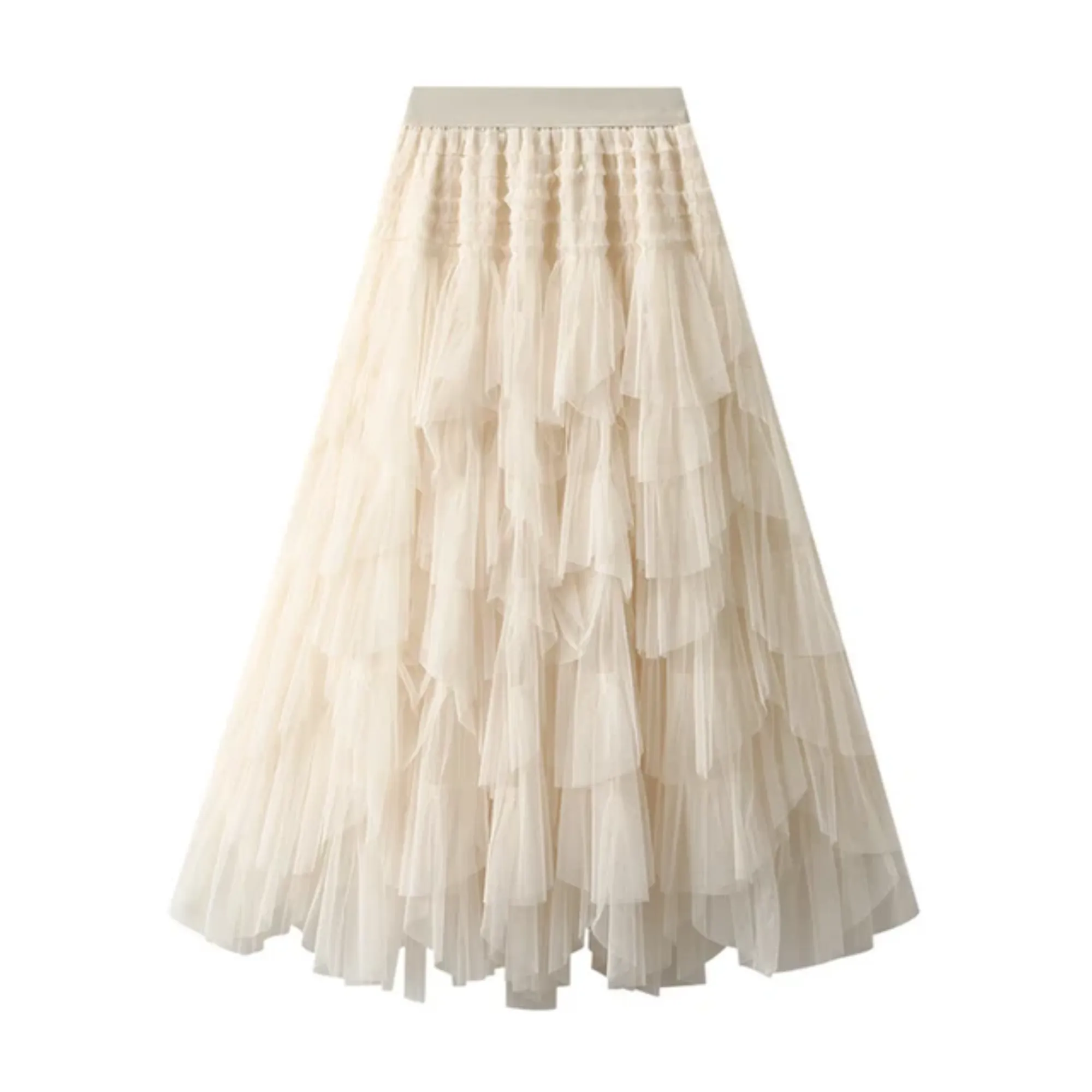 Pre Order:  Irregular Mesh A-Line Pleated Maxi Skirt