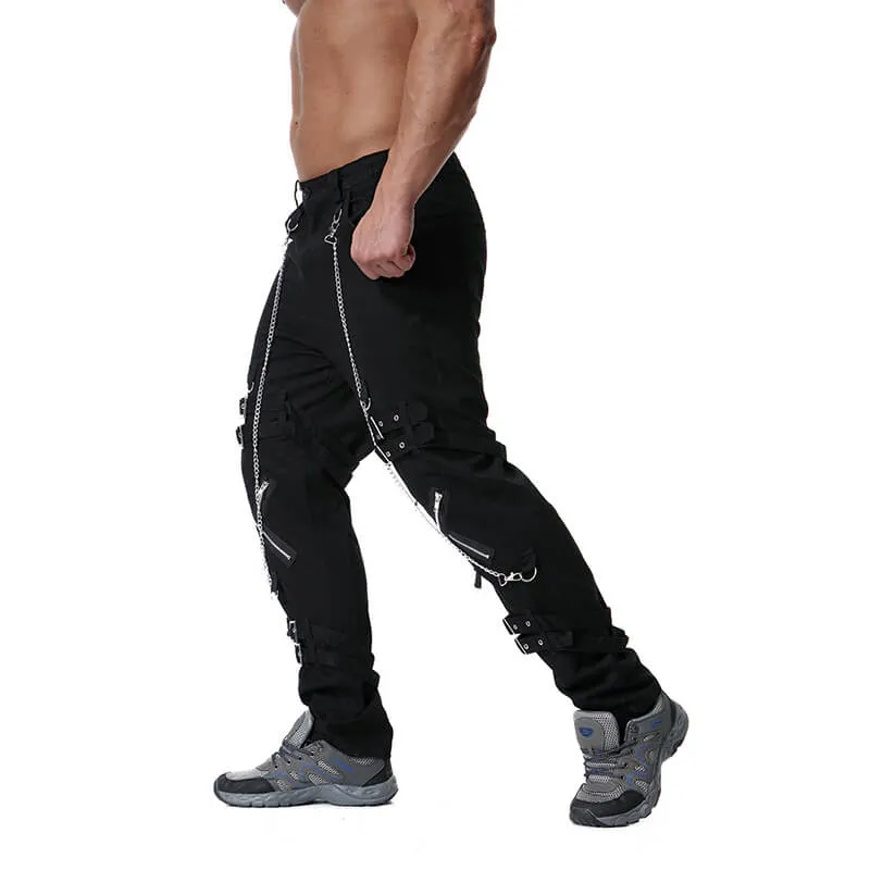 Rock Chain-Embellished Cotton Cargo Pants