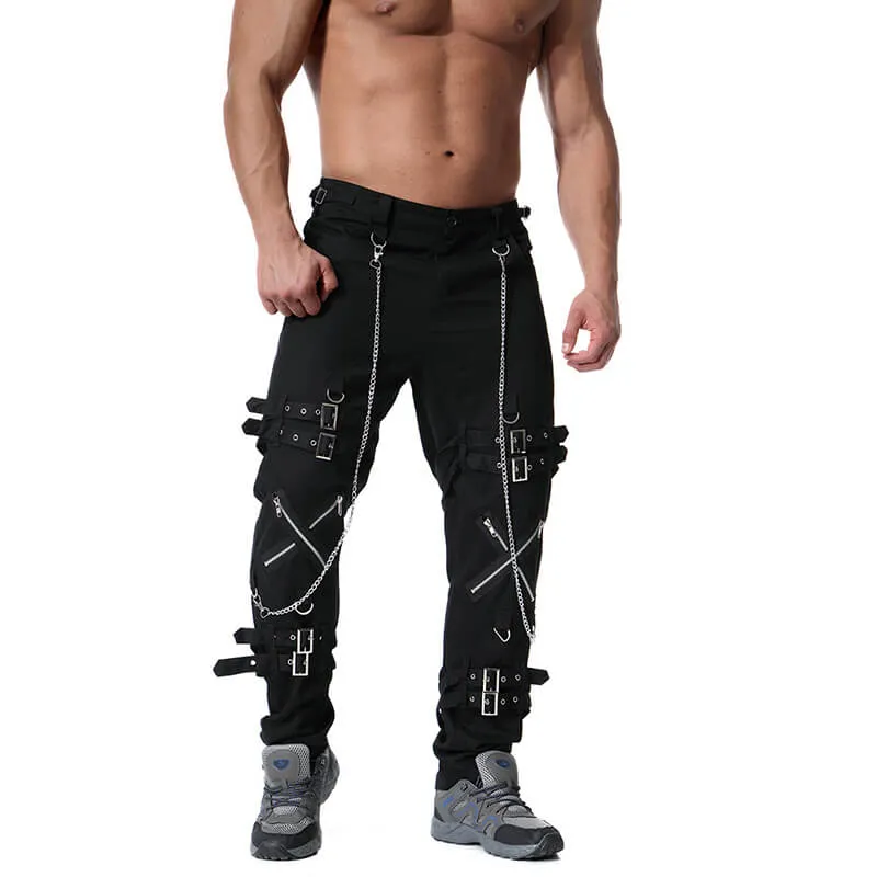 Rock Chain-Embellished Cotton Cargo Pants