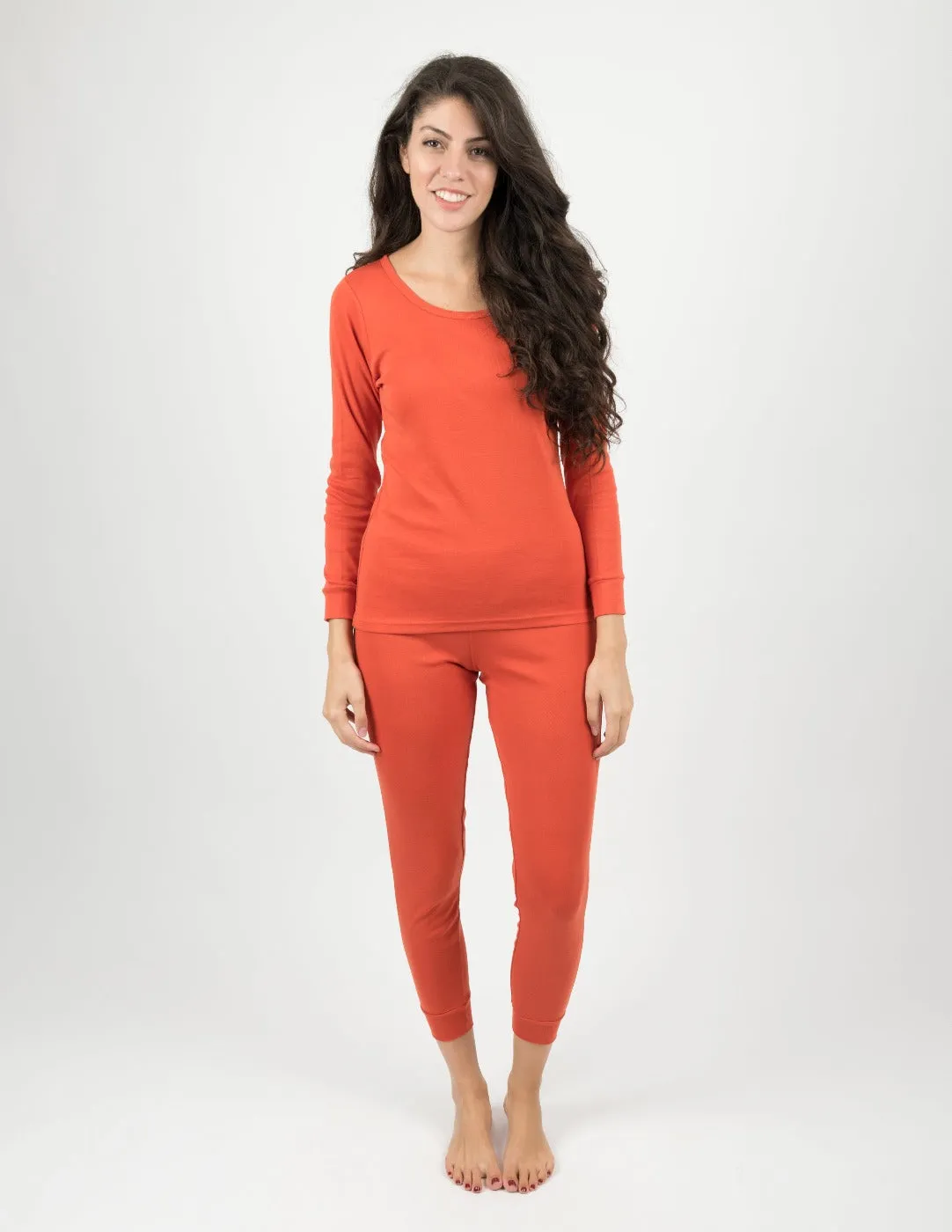 Solid Color Orange Matching Family Pajama Set