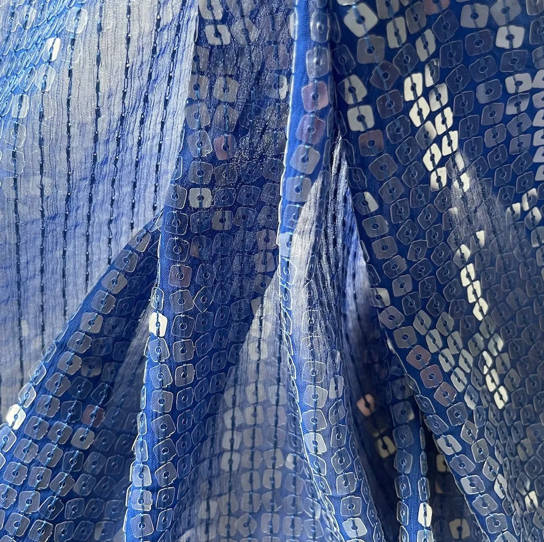 Square Clear Sequins on Cornflower Polyester Chiffon