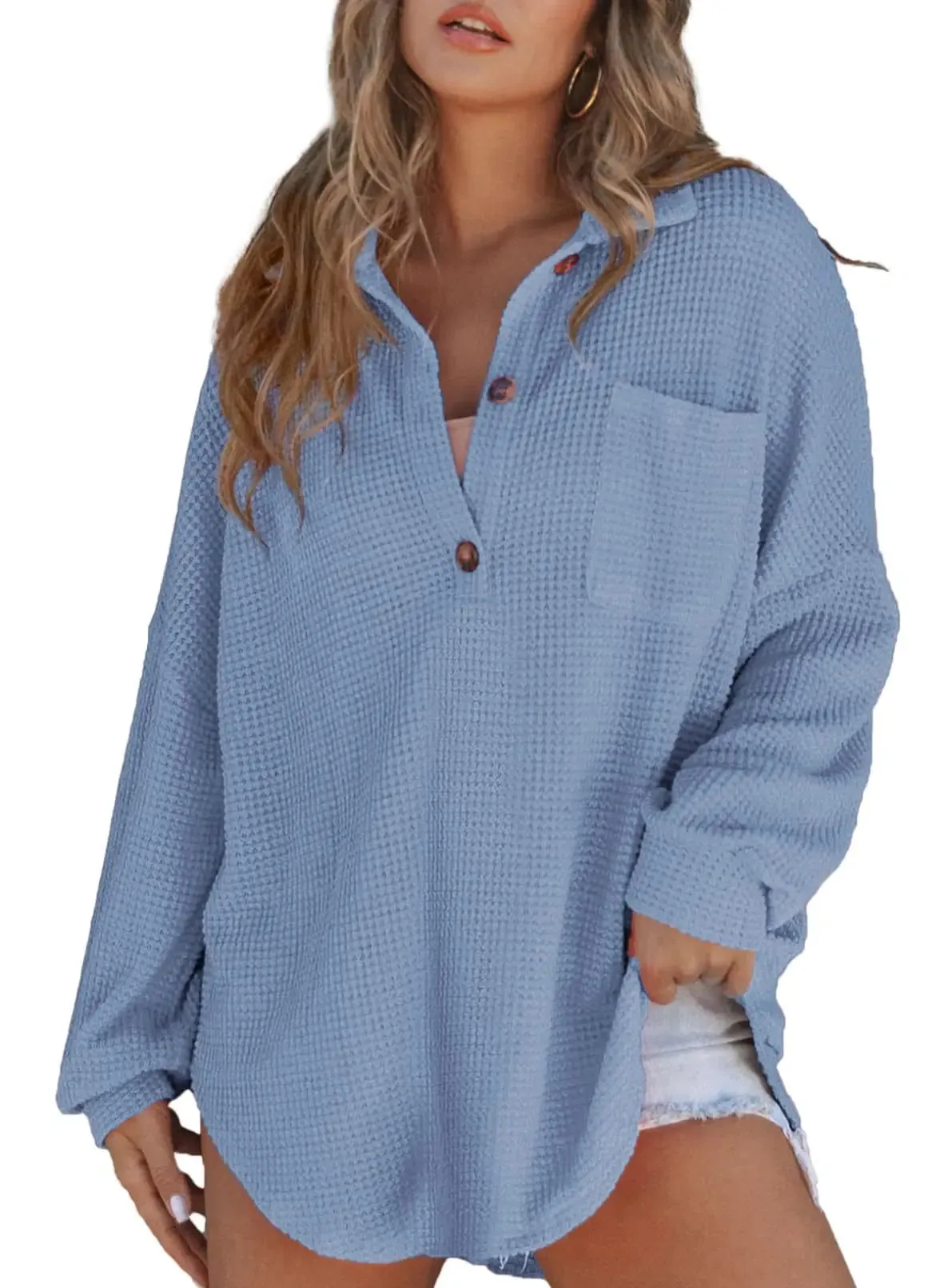 Textured Waffle Oversized Blouse