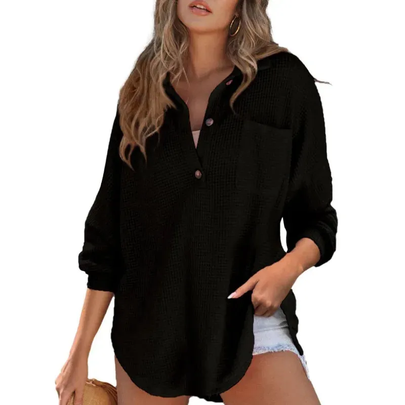 Textured Waffle Oversized Blouse