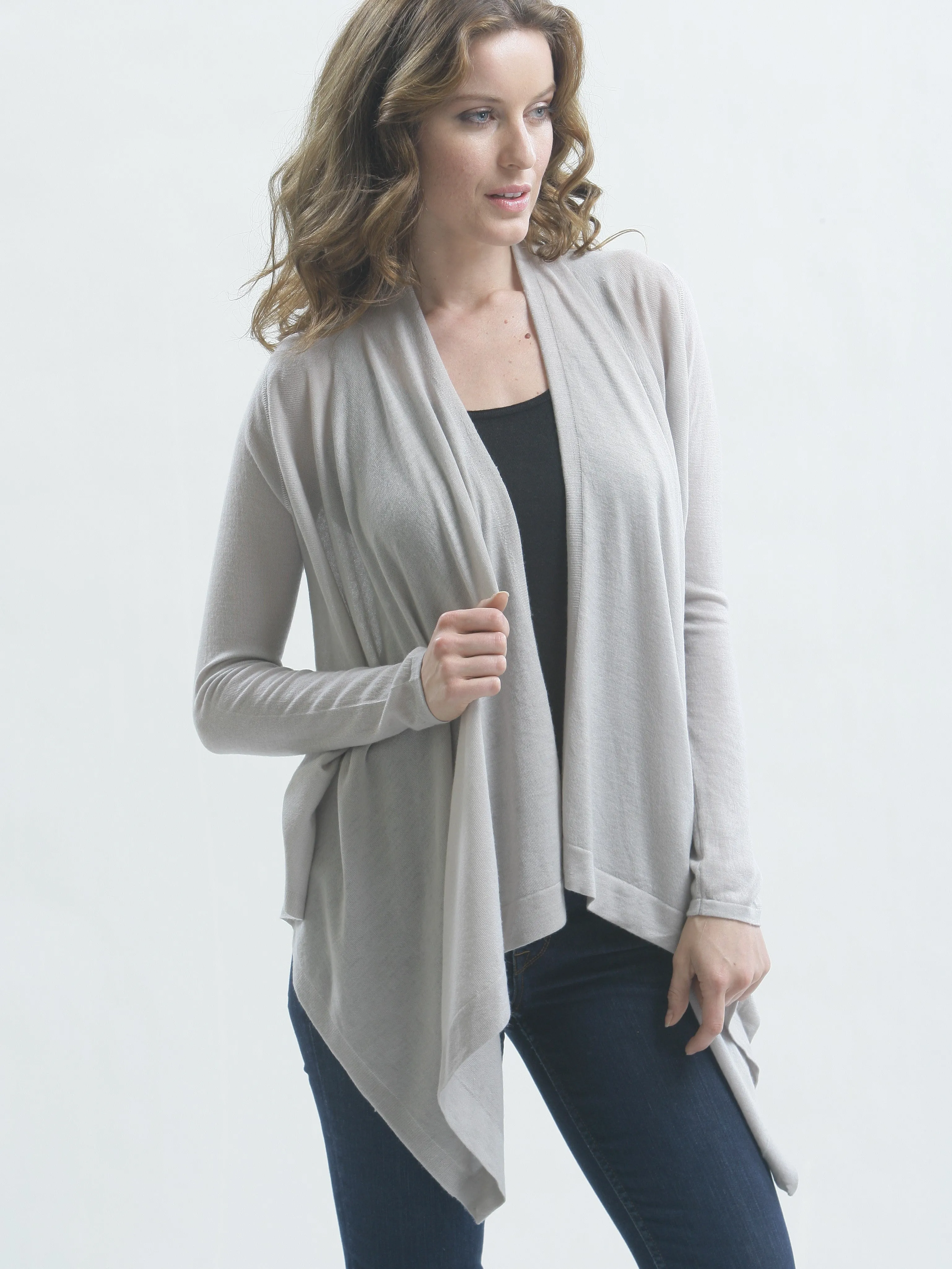 Two-Way Drape Front Wrap Cardigan in Fine Cashmere