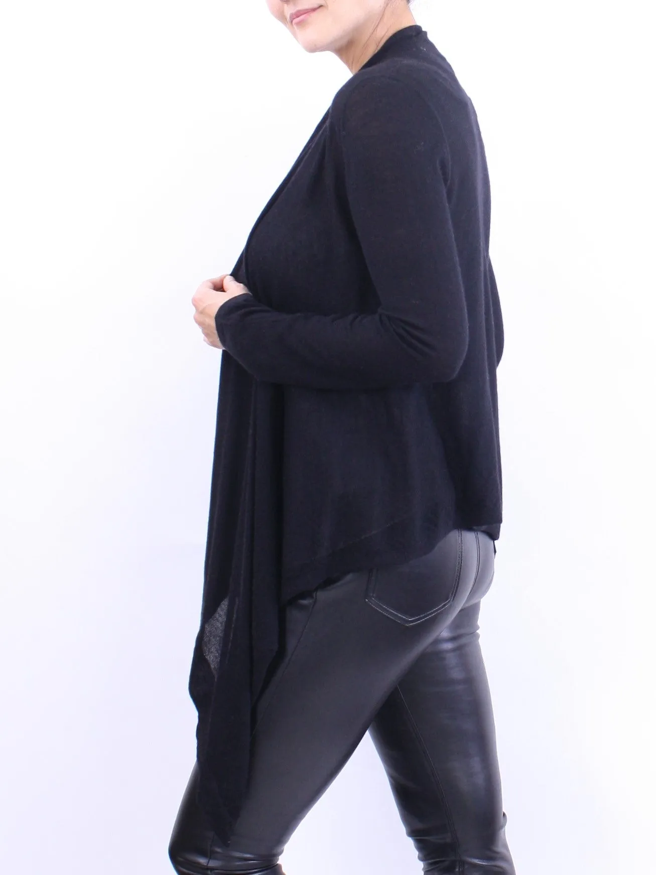 Two-Way Drape Front Wrap Cardigan in Fine Cashmere