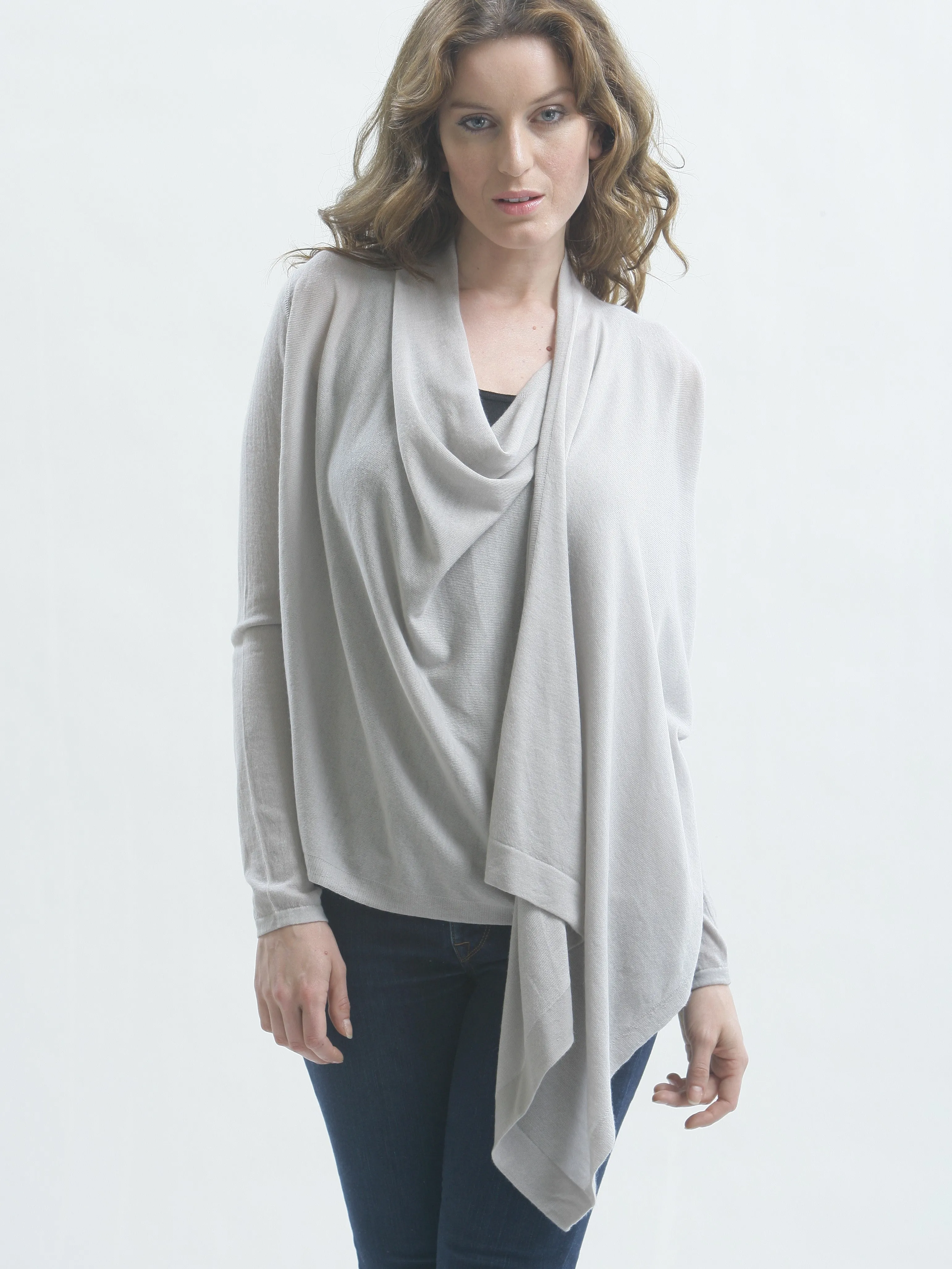 Two-Way Drape Front Wrap Cardigan in Fine Cashmere