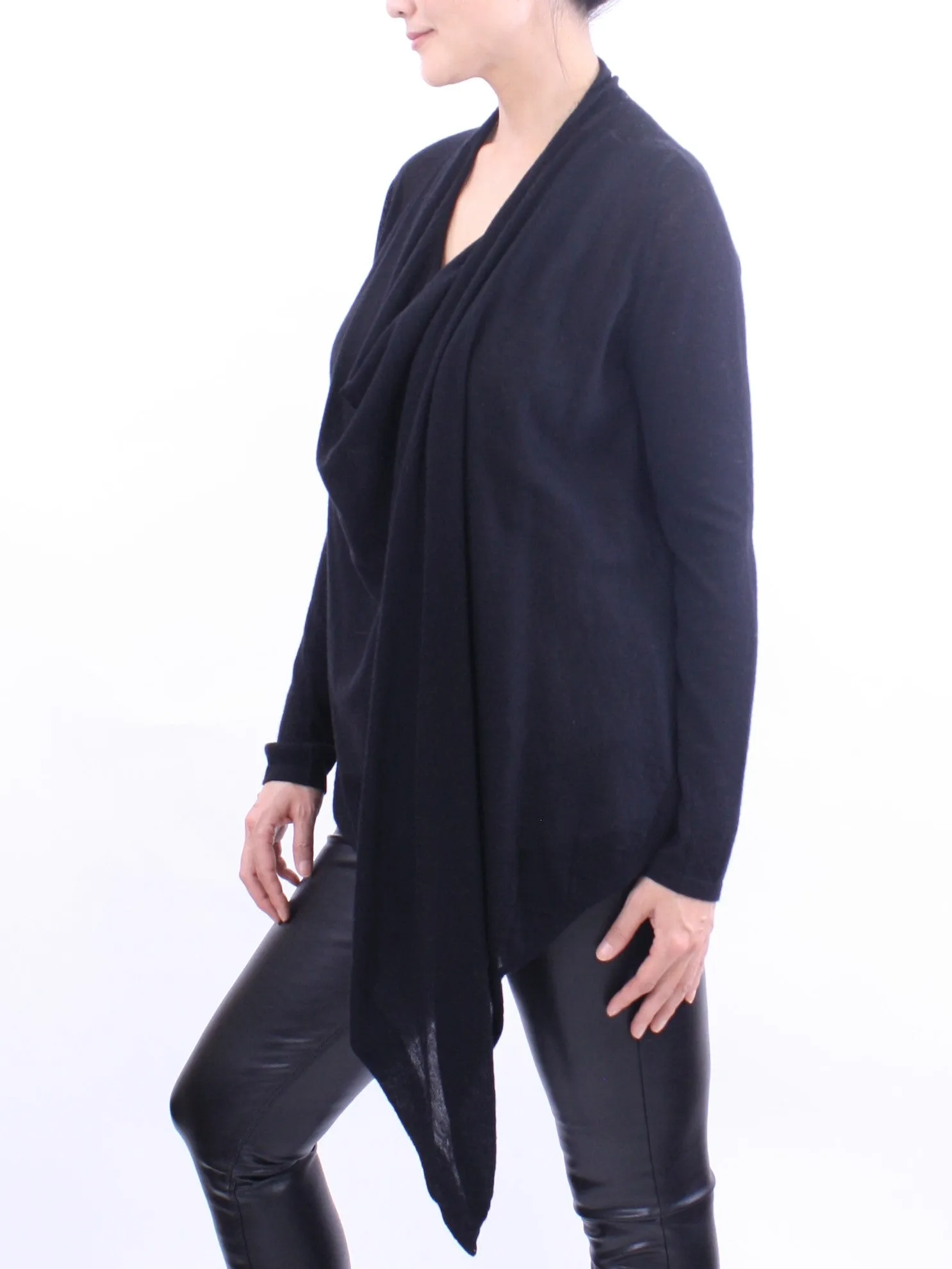 Two-Way Drape Front Wrap Cardigan in Fine Cashmere