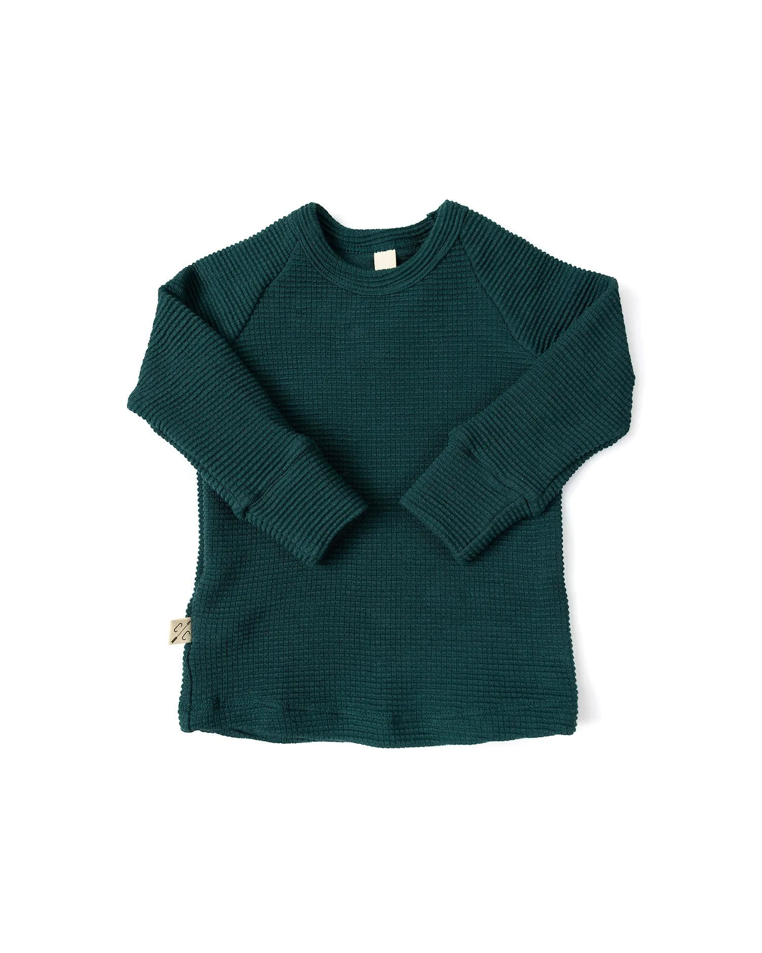 waffle knit long sleeve top CO - spruce