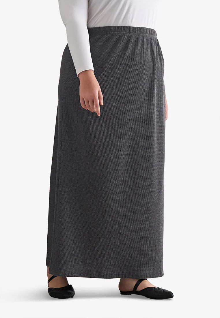 Warina Waffle Straight Cut Skirt - Dark Grey