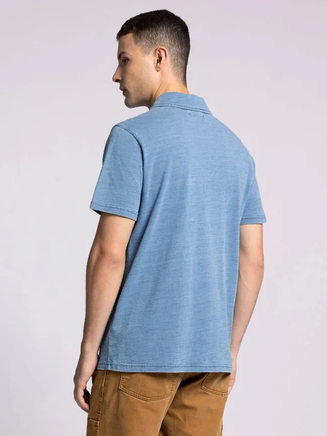 William Top - Cotton Henley Tee with Collar  DENIM