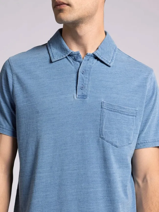 William Top - Cotton Henley Tee with Collar  DENIM