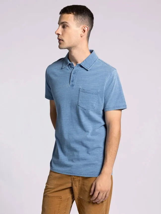 William Top - Cotton Henley Tee with Collar  DENIM