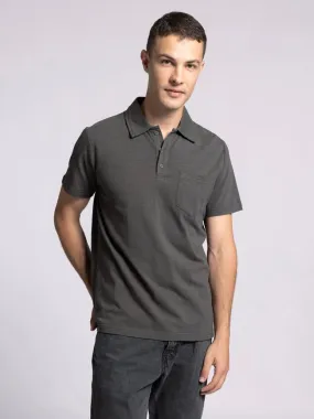 William Top - Cotton Henley Tee with Collar SLATE BLACK