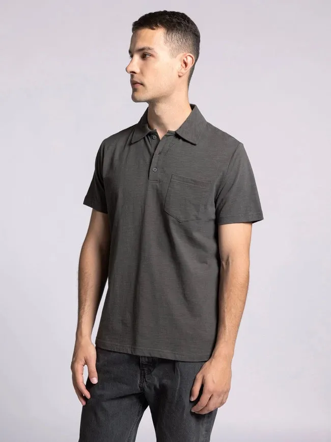 William Top - Cotton Henley Tee with Collar SLATE BLACK