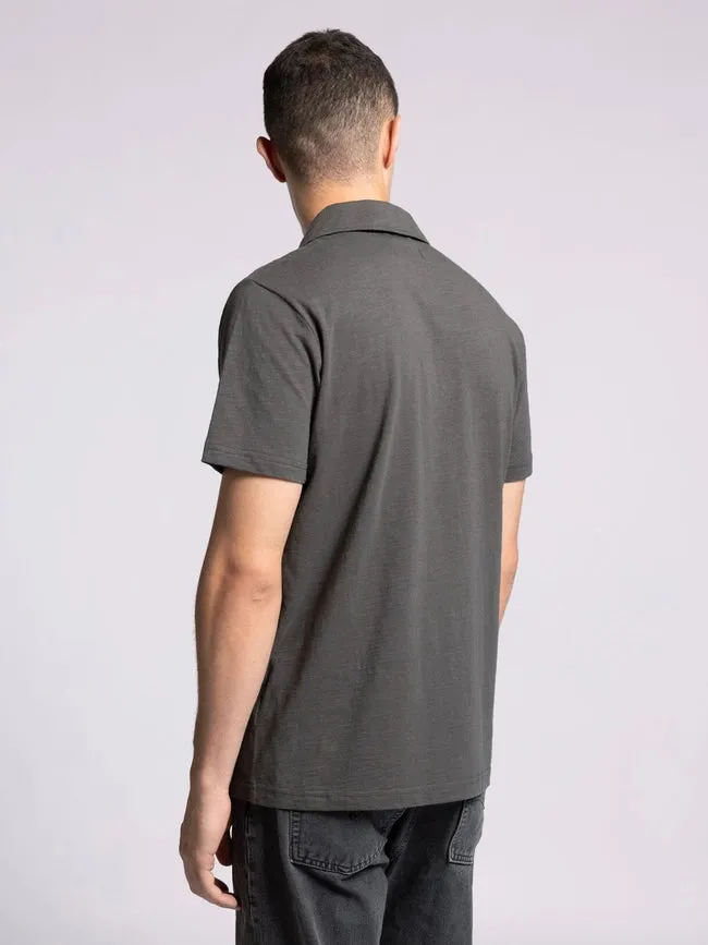 William Top - Cotton Henley Tee with Collar SLATE BLACK