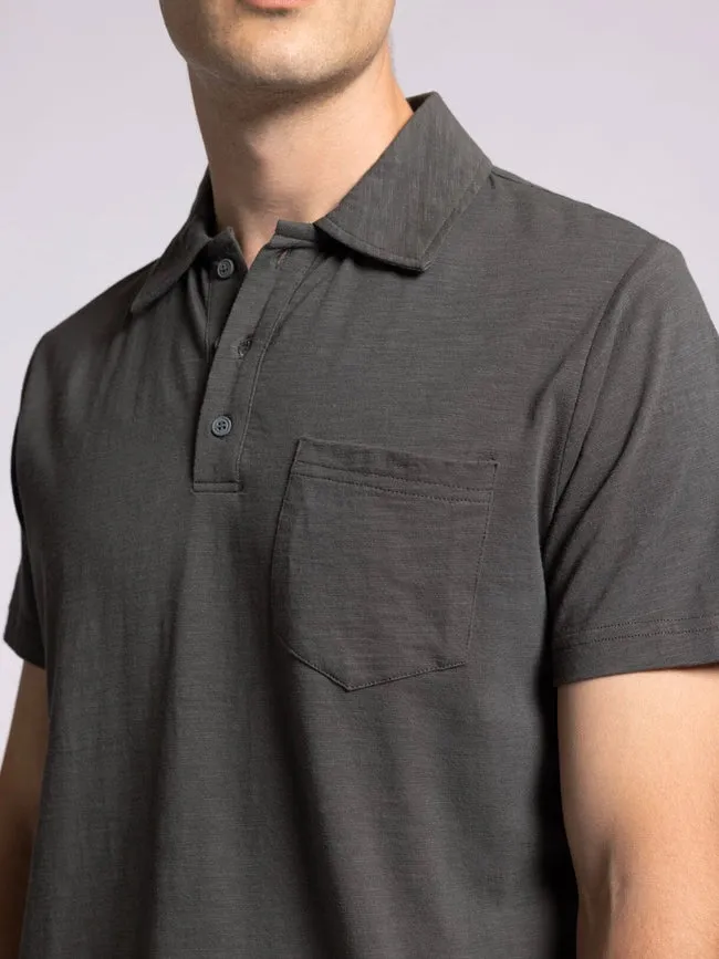 William Top - Cotton Henley Tee with Collar SLATE BLACK