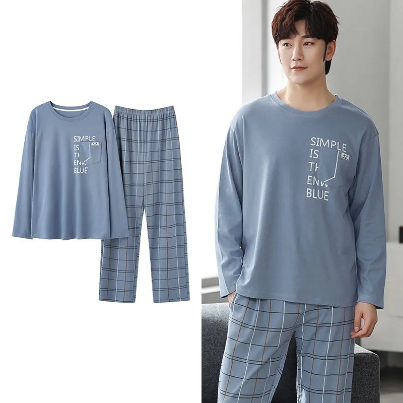 Wjczt Korean Minimalist Style Man Pajamas Set Long Sleeve Loungewear Cotton Sleepwear for Boy Leisure Mens Pijamas Fashion Homesuits