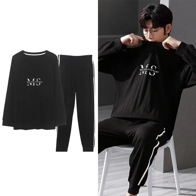 Wjczt Korean Minimalist Style Man Pajamas Set Long Sleeve Loungewear Cotton Sleepwear for Boy Leisure Mens Pijamas Fashion Homesuits