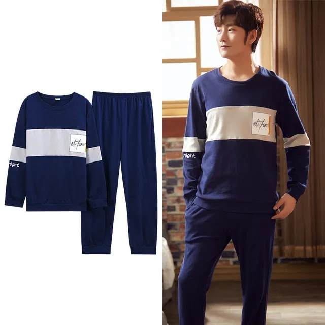 Wjczt Korean Minimalist Style Man Pajamas Set Long Sleeve Loungewear Cotton Sleepwear for Boy Leisure Mens Pijamas Fashion Homesuits