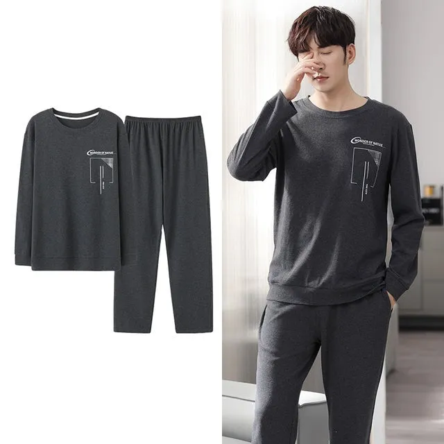 Wjczt Korean Minimalist Style Man Pajamas Set Long Sleeve Loungewear Cotton Sleepwear for Boy Leisure Mens Pijamas Fashion Homesuits