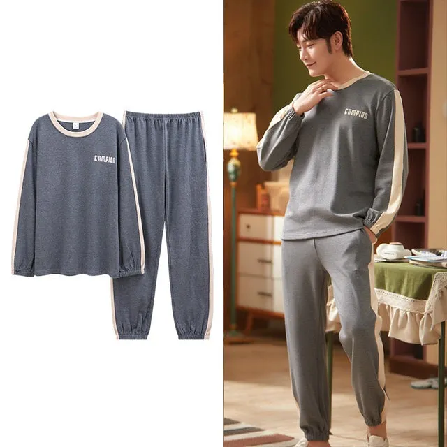 Wjczt Korean Minimalist Style Man Pajamas Set Long Sleeve Loungewear Cotton Sleepwear for Boy Leisure Mens Pijamas Fashion Homesuits