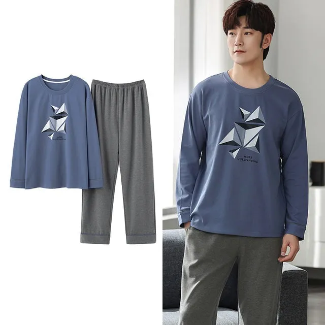 Wjczt Korean Minimalist Style Man Pajamas Set Long Sleeve Loungewear Cotton Sleepwear for Boy Leisure Mens Pijamas Fashion Homesuits