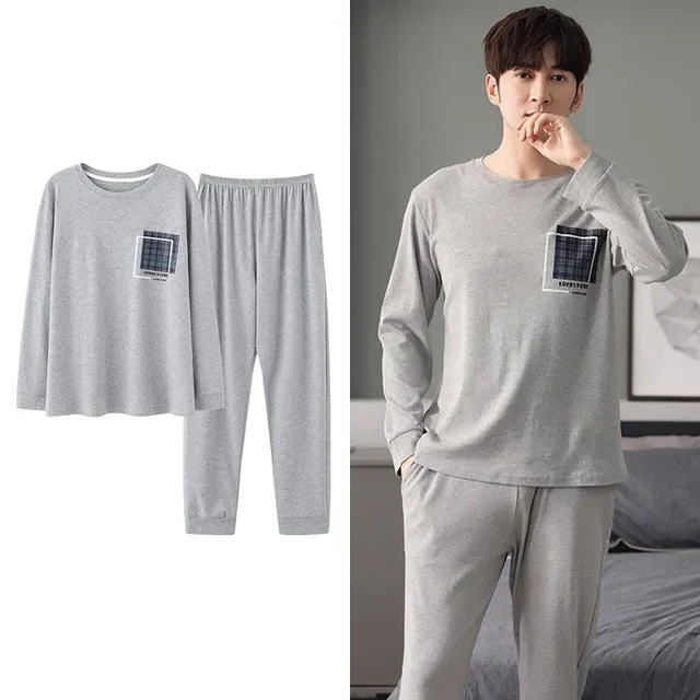 Wjczt Korean Minimalist Style Man Pajamas Set Long Sleeve Loungewear Cotton Sleepwear for Boy Leisure Mens Pijamas Fashion Homesuits