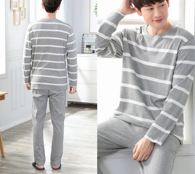 Wjczt Korean Minimalist Style Man Pajamas Set Long Sleeve Loungewear Cotton Sleepwear for Boy Leisure Mens Pijamas Fashion Homesuits