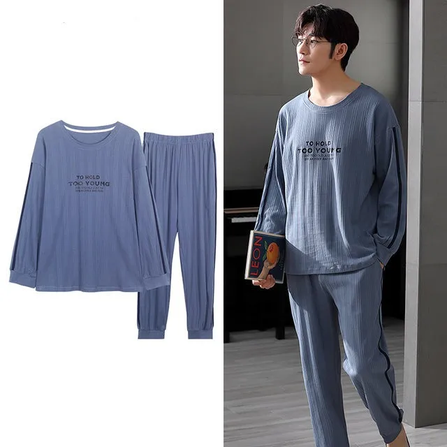 Wjczt Korean Minimalist Style Man Pajamas Set Long Sleeve Loungewear Cotton Sleepwear for Boy Leisure Mens Pijamas Fashion Homesuits