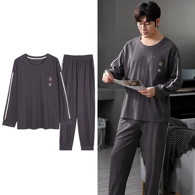 Wjczt Korean Minimalist Style Man Pajamas Set Long Sleeve Loungewear Cotton Sleepwear for Boy Leisure Mens Pijamas Fashion Homesuits