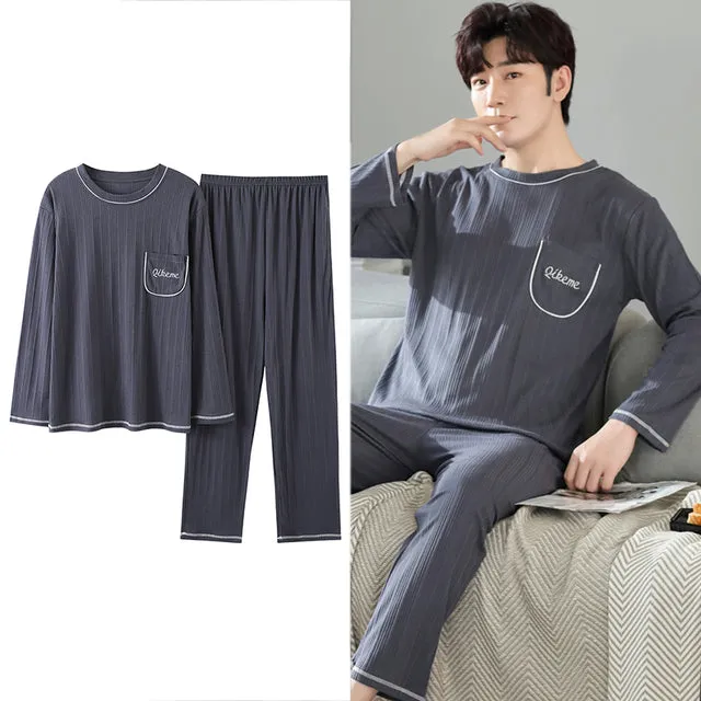 Wjczt Korean Minimalist Style Man Pajamas Set Long Sleeve Loungewear Cotton Sleepwear for Boy Leisure Mens Pijamas Fashion Homesuits