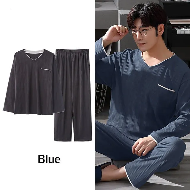 Wjczt Korean Minimalist Style Man Pajamas Set Long Sleeve Loungewear Cotton Sleepwear for Boy Leisure Mens Pijamas Fashion Homesuits