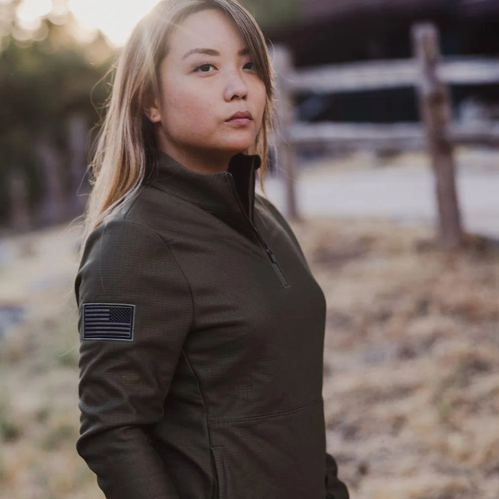 Women's 1/2 Zip Waffle Top - Military Green