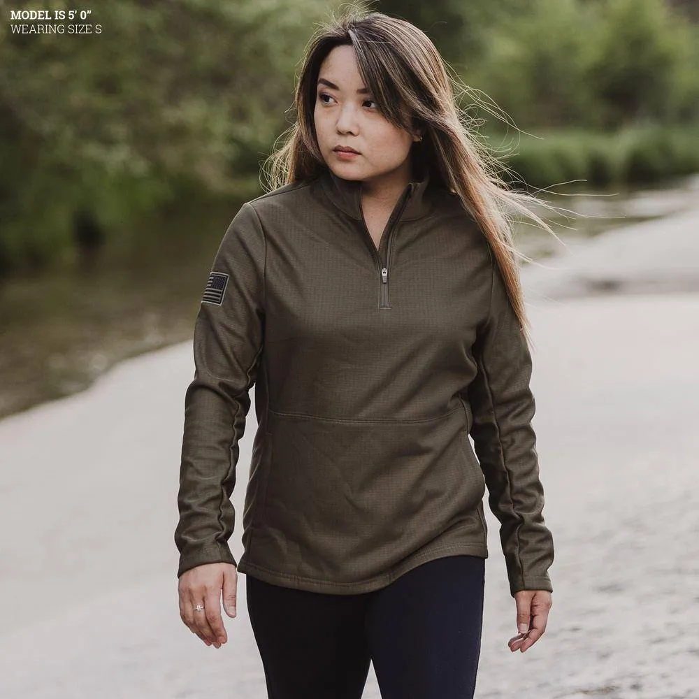 Women's 1/2 Zip Waffle Top - Military Green