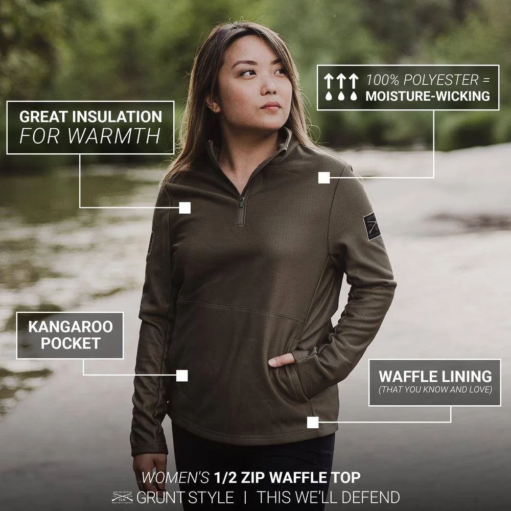 Women's 1/2 Zip Waffle Top - Military Green