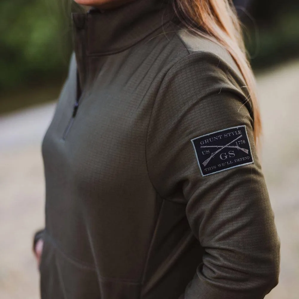 Women's 1/2 Zip Waffle Top - Military Green